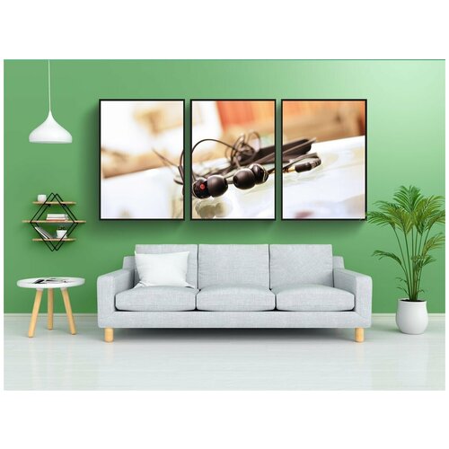 фото Набор модулных постеров для интерьера "наушники, черное и белое, слушать" 60x90 см. в тубусе, без рамки lotsprints