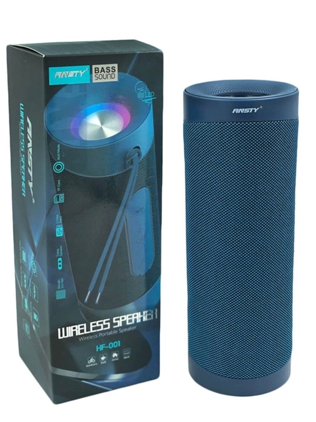 Беспроводная Bluetooth колонка Ansty HF-001, Портативная колонка с подсветкой, темно-синяя