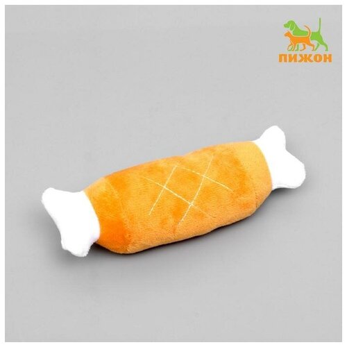 Игрушка для собак Мягкая косточка с пищалкой, 19 см, оранжевая