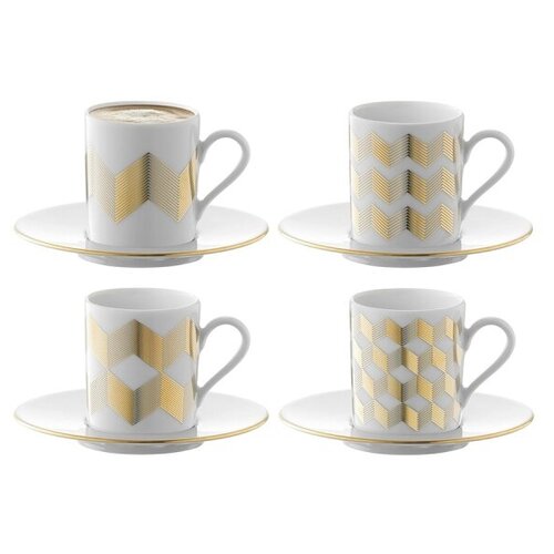 фото Набор из 4 чашек для кофе с блюдцами signature chevron, золото, lsa international