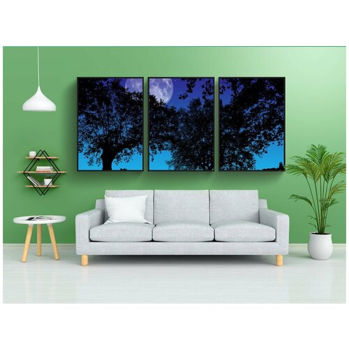 фото Набор модулных постеров для интерьера "ночь, полнолуние, деревья" 60x90 см. в тубусе, без рамки lotsprints