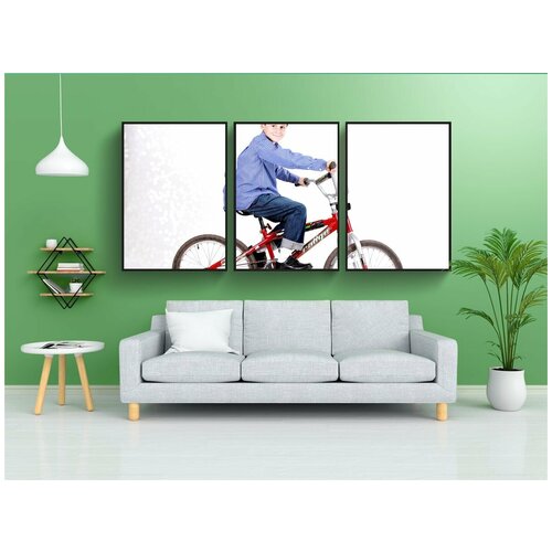 фото Набор модулных постеров для интерьера "мальчик, велосипед, счастливый" 60x90 см. в тубусе, без рамки lotsprints