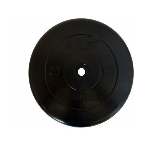 фото Диск обрезиненный черный atlet barbell d-26 20 кг (1100995) mb barbell
