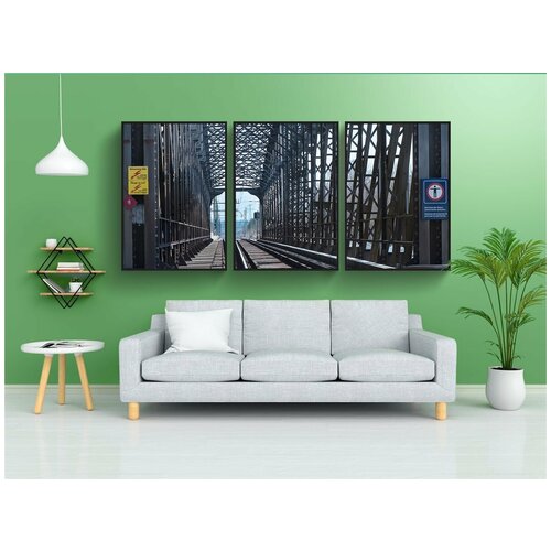 фото Набор модулных постеров для интерьера "железнодорожная линия, железная дорога, мост" 60x90 см. в тубусе, без рамки lotsprints