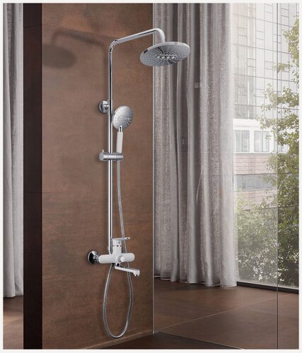 Изображение товара Душевая система Frap H49 F2449, латунь, хром/белая, для ванны, гидромассаж, высота 135 см, управление рычажное