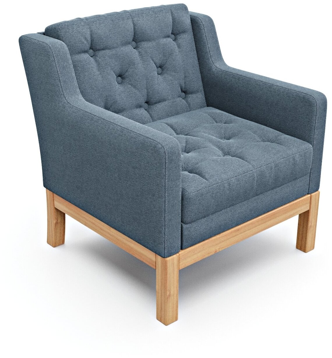 Дизайнерское мягкое кресло Soft Element Нептун, на деревянных ножках, рогожка, сине-серый, современный стиль скандинавский лофт, в гостиную, офис