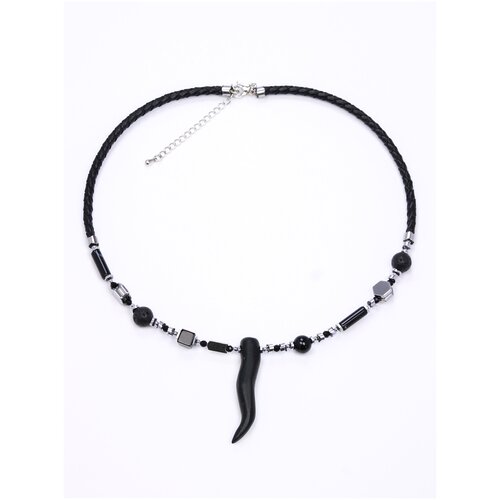 Чокер из лавы и агата 40 см SAUTOIR / Брутальный аксессуар из натуральных камней / Черное колье