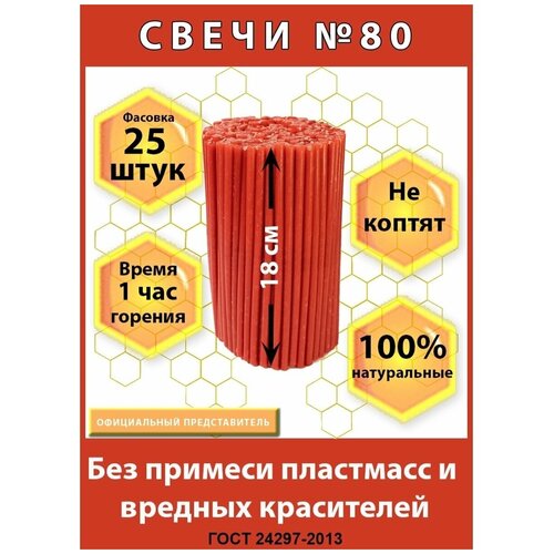 Нижегородские православные свечи / Свечи религиозные №80 25 штук красная свечи из пчелиного воска свечи программные