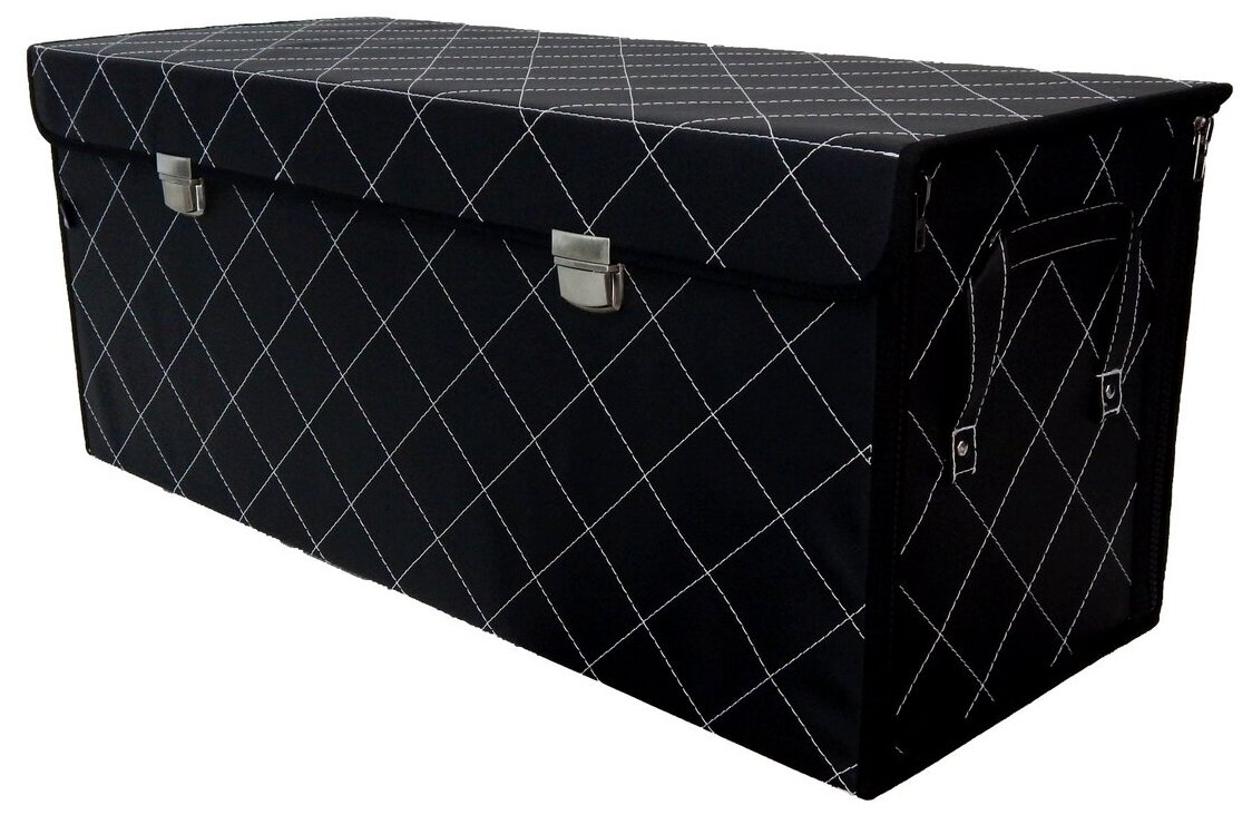 Органайзер в багажник "Премьер" (размер XXL). Цвет: черный с белой прострочкой Ромб.