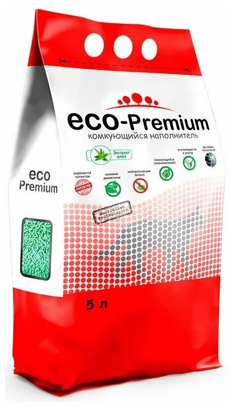 Наполнитель древесный комкующийся, ECO-Premium (Эко-премиум) с запахом алоэ, 1,9 кг, 5 л