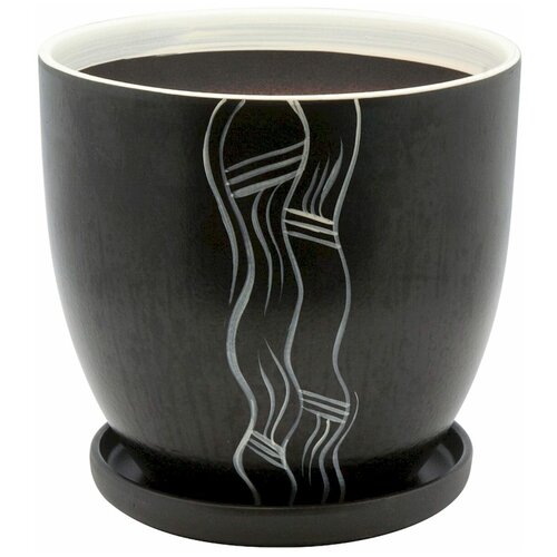 Керамический горшок с подставкой, 0,5л., Д130 Ш130 В90, черный