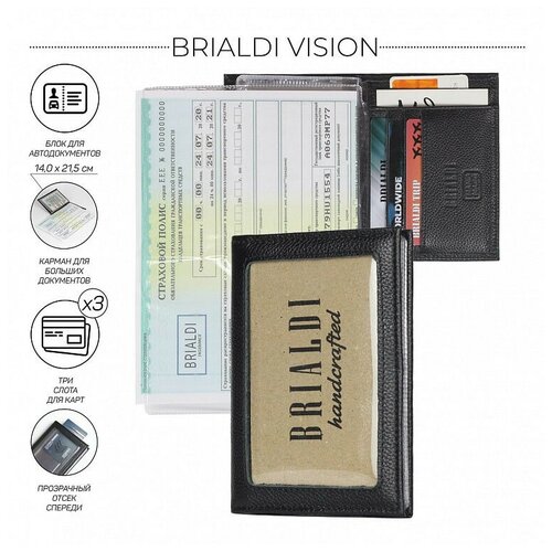 Мужское кожаное портмоне для автодокументов SLIM-формата BRIALDI Vision BR48211XW relief black