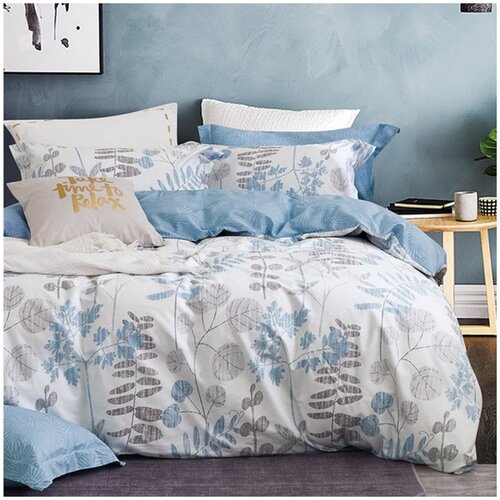 фото Комплект постельного белья сатин-комфорт 15-72 хлопок 100%, 2-х-спальный, белый-голубой tana