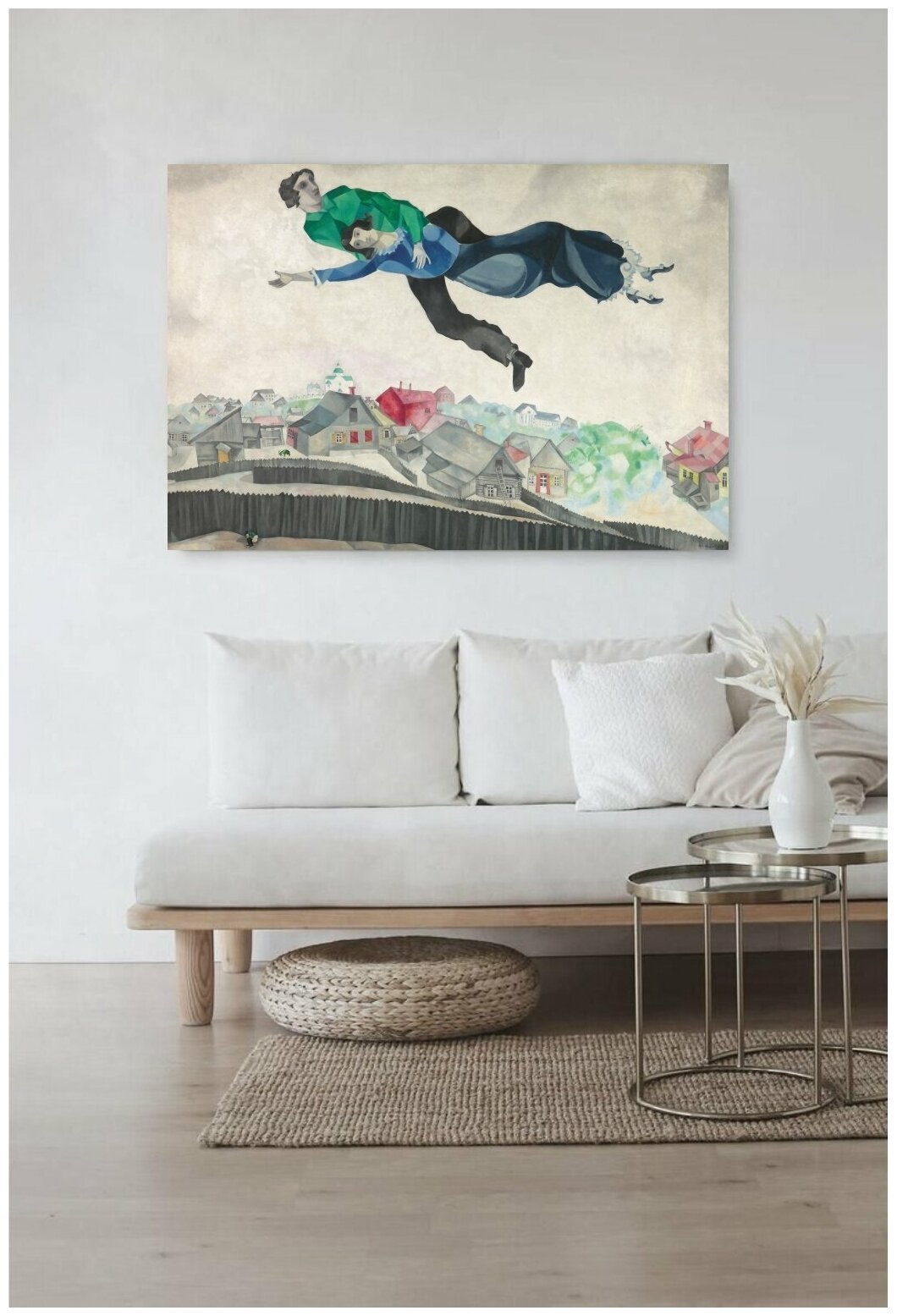 Репродукция Марка Шагала "Над городом" / 40х60 / Интерьерная картина на холсте натянутая на подрамник / в кухню / в спальню / в гостиную / на стену