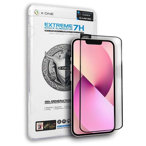 Защитная противоударная бронепленка для iPhone 13/13 Pro/14 X-ONE Extreme 7H Shock Eliminator Coverage 4-го поколения на весь экран