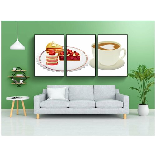 фото Набор модулных постеров для интерьера "кофе и торт, эспрессо, торт" 60x90 см. в тубусе, без рамки lotsprints