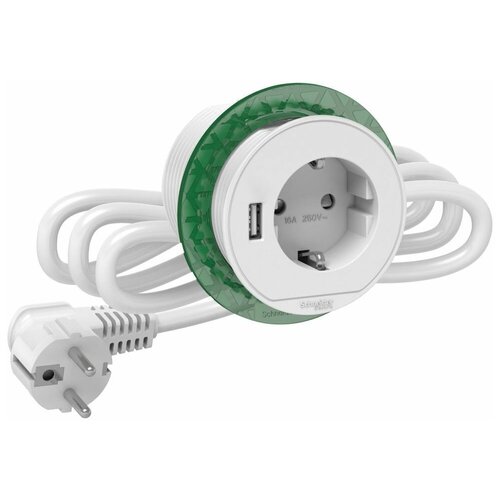 Unica System+ Блок розеточный Розетка (2К+З)+USB тип А белый Schneider Electric INS44004 блок розеточный usb тип а тип с антрац schneider electric ins44009 1 шт