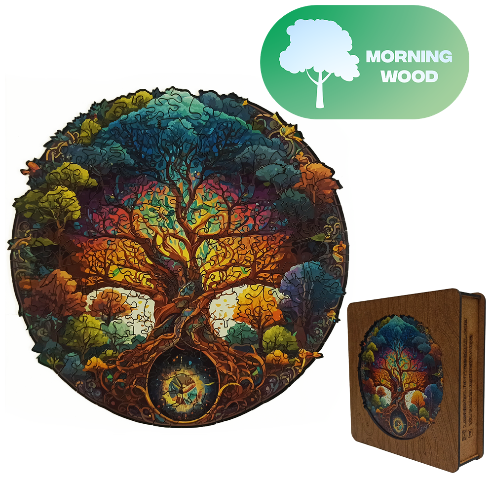 Деревянный пазл Morning wood "Дерево Мудрости" / 29х29 см, 202 детали, фигурный пазл для детей и взрослых