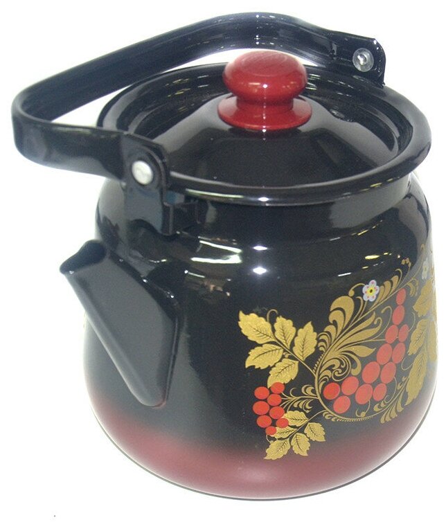 Чайник 35л эмаль С2716.38 сфер. декор красно-чёрный с кнопкой стальэмаль