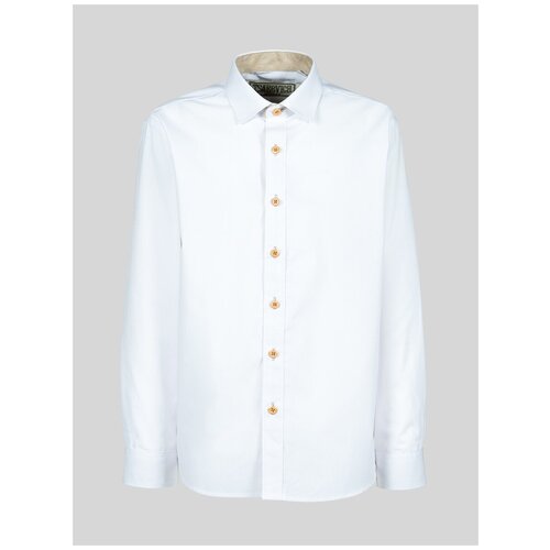 фото Школьная рубашка tsarevich, прямой силуэт, на пуговицах, длинный рукав, манжеты, размер 140-146, белый