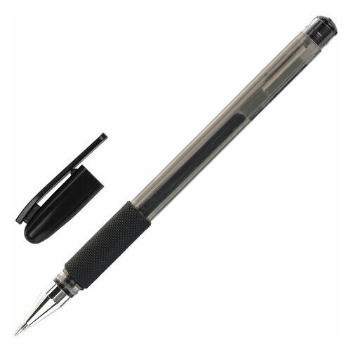 Ручка гелевая с грипом STAFF Basic, черная, корпус тонированный, узел 0,5 мм, линия письма 0,35 мм, 143677 8 шт