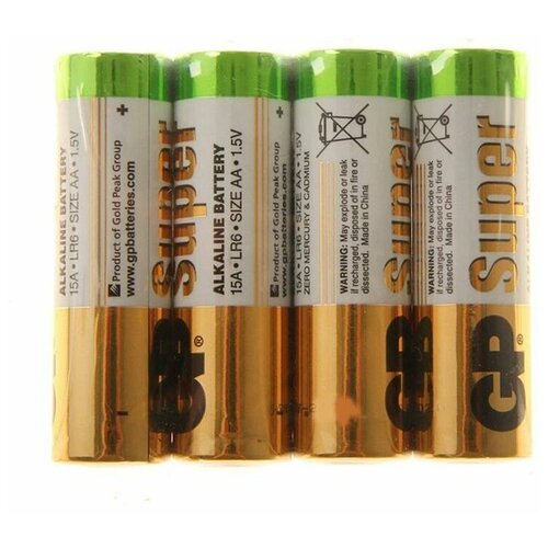 Батарейка алкалиновая GP Super, AA, LR6-4S, 1.5В, спайка, 4 шт. 532879