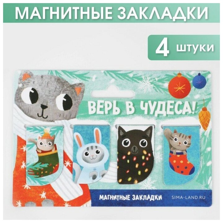 Магнитные закладки «Верь в чудеса!», 4 шт мини