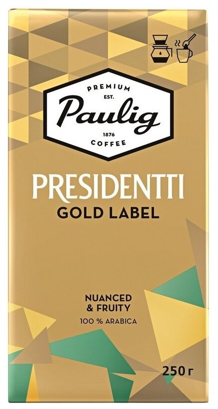 Кофе молотый Presidentti Gold Label 100% арабика, мягкий вкус, светлая обжарка, 250 г, набор из 12 шт