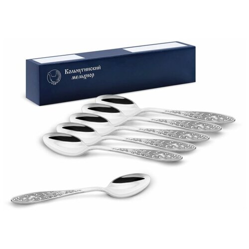 фото "ложка чайная кольчугинский мельхиор ""морозко"" с чернением, 6 штук" кольчугинский мельхиор,кольчугинский мельхиор
