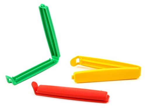 фото Клипса для полиэтиленовых пакетов пластмассовая 9см и 12см, набор 6 штук, на картоне (Россия)