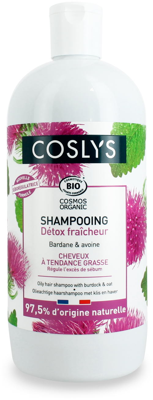 Шампунь для жирных волос с органическими экстрактами лопуха и овса Coslys, 500 мл