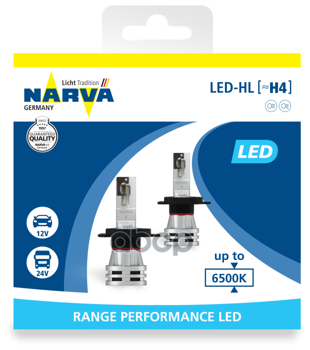 Лампа H4 Range Performance LED 6500K к-кт 2 шт NARVA 180323000 | цена за 1 шт