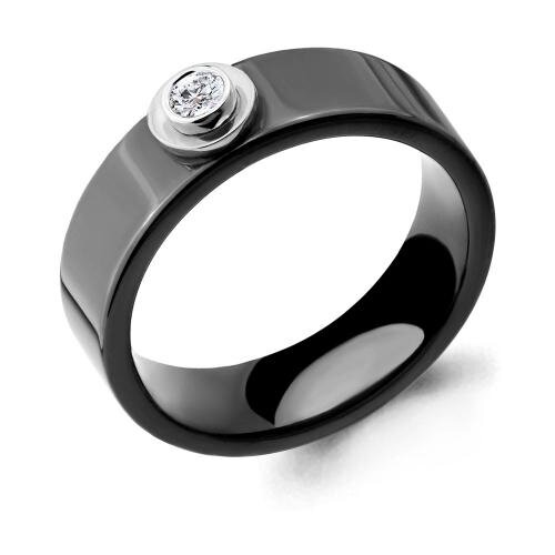 фото Серебряное кольцо aquamarine а68441 с фианитом и керамикой diamant-online