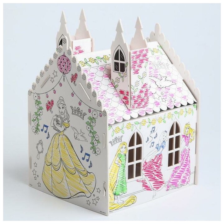 Дом-раскраска «Замок», 3 в 1, набор для творчества, 5 цветных фломастеров внутри, размер: 16х18х22 см, принцессы, для девочек