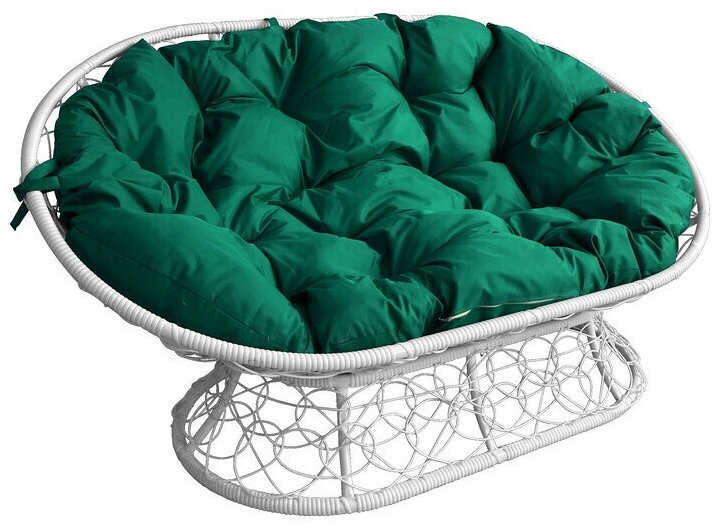Диван M-Group мамасан ротанг белый, зелёная подушка