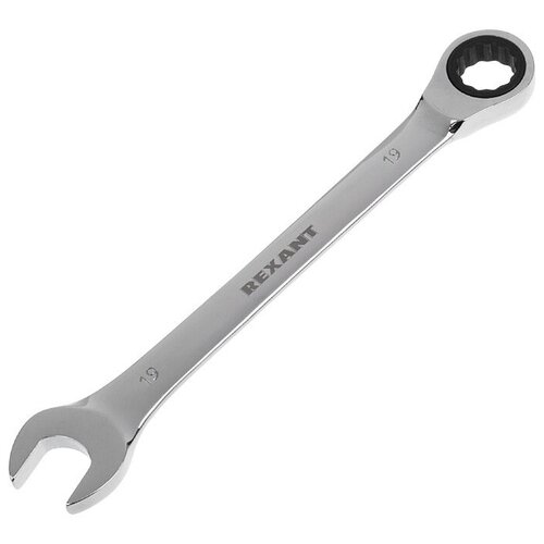 Ключ комбинированный Rexant, трещоточный, 19 мм, CrV, зеркальный хром ключ комбинированный трещоточный crv реверсивный механизм 19 мм код 63469 fit 3шт в упак