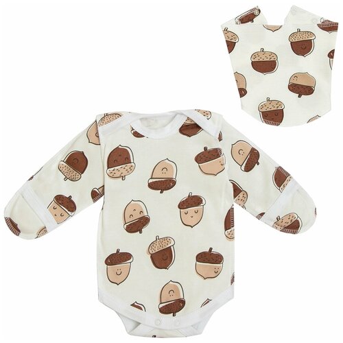 фото Боди детское с косынкой (нагрудником) amarobaby soft hugs желуди, белый, размер 80