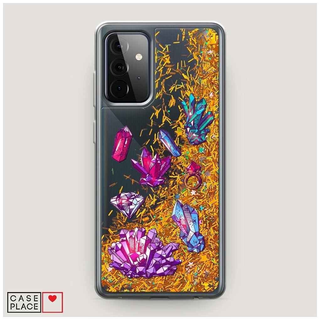 Жидкий чехол с блестками "Разные кристаллы" на Samsung Galaxy A72 / Самсунг Галакси А72