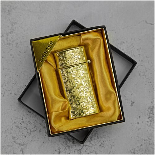 Бензиновая винтажная ретро зажигалка с орнаментом акант (золото)