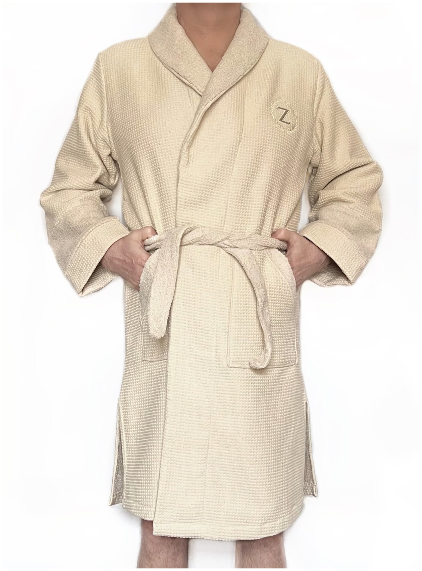 Мужской махровый халат + 2 полотенца Cream, ZARIN HOME, набор, подарок мужчине. Подарок на 23 февраля. - фотография № 2