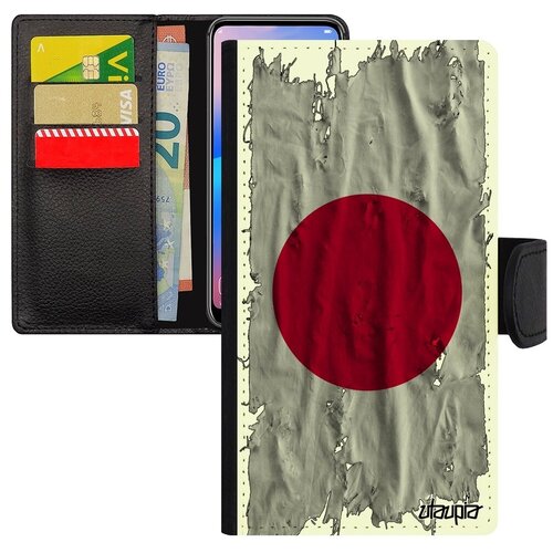 фото Противоударный чехол книжка на мобильный // apple iphone se 2020 // "флаг японии на ткани" дизайн патриот, utaupia, белый