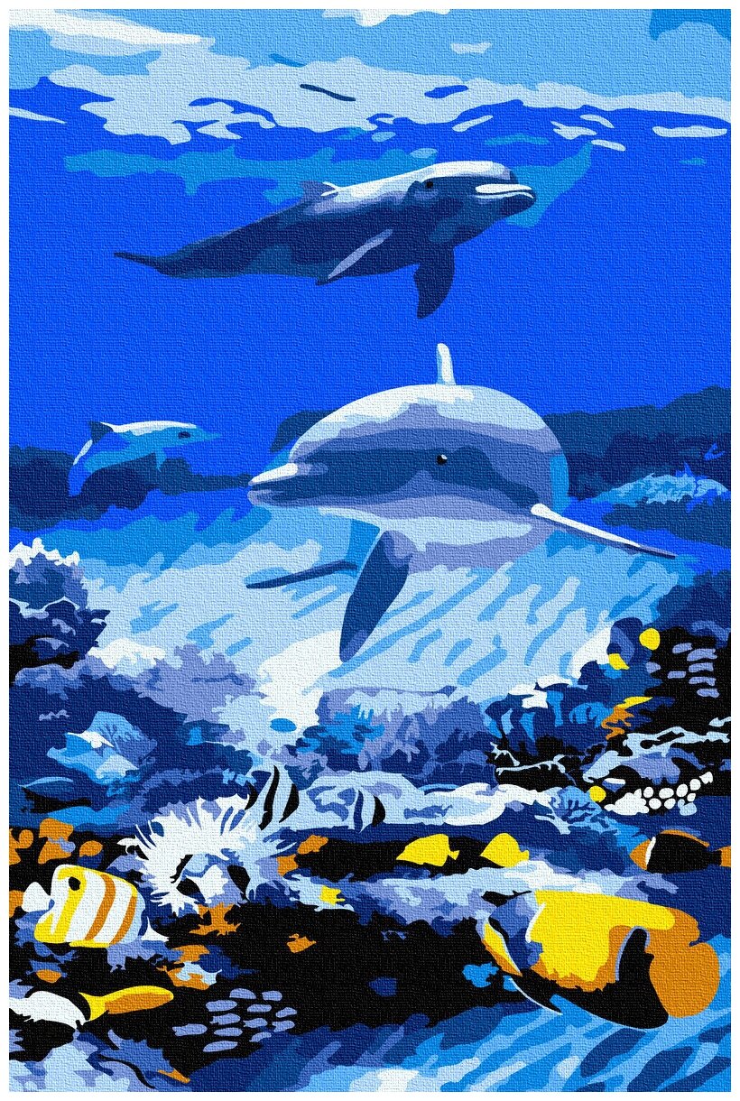 Картина по номерам, 20х30 см. Модель: "Дельфины". Холст на подрамнике. Kubanstar