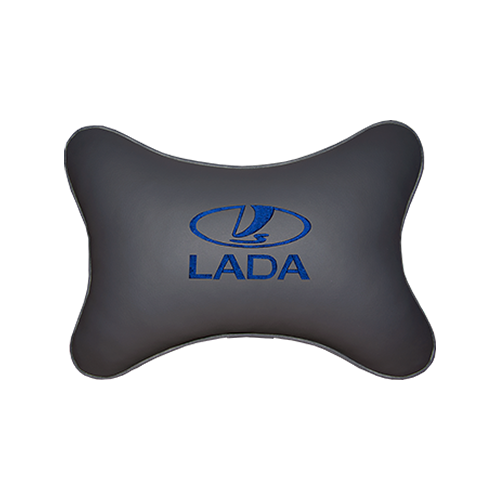 фото Подушка на подголовник экокожа l. grey (синий) с логотипом автомобиля lada vital technologies