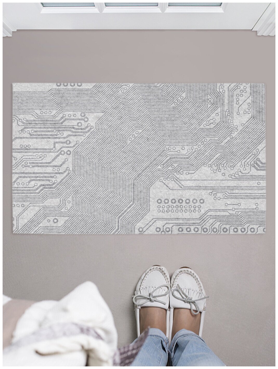 Придверный коврик в прихожую JoyArty "Печатная плата" для обуви, на резиновой основе, 75x45 см - фотография № 1