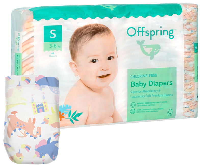 Offspring подгузники, S 3-6 кг. 48 шт. расцветка Единороги