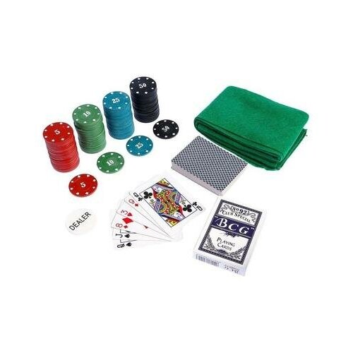 Покер, набор для игры (карты 2 колоды, фишки с номин. 100 шт, сукно 40х60 см) 411282