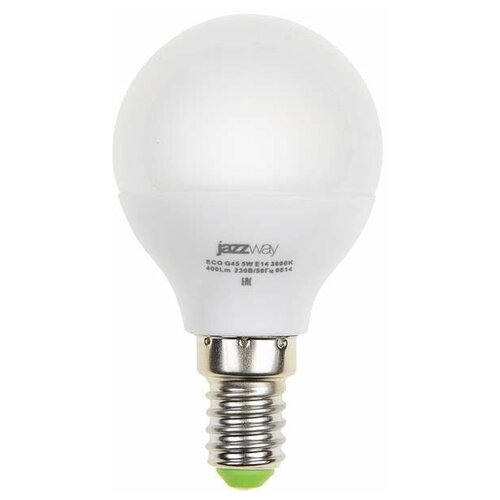 Лампа светодиодная PLED-ECO-G45 5Вт шар 3000К тепл. бел. E14 400лм 220-240В JazzWay 1036896A (7шт.)