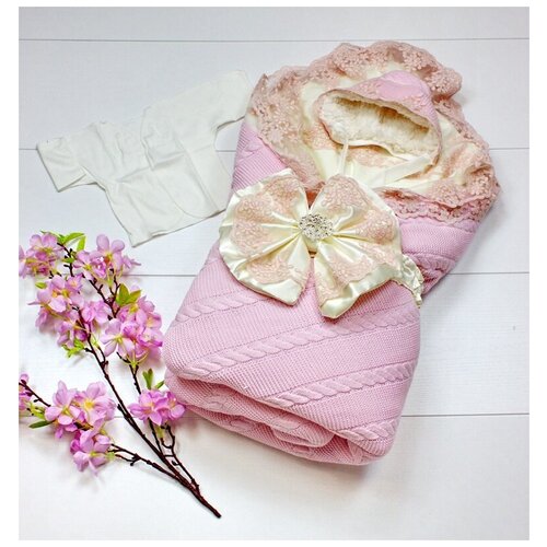 фото Комплект на выписку (зима велсофт) для младенца 5 предметов розовый (вязан. плед) арт. бд- з-013089ав-2 bimba dolce