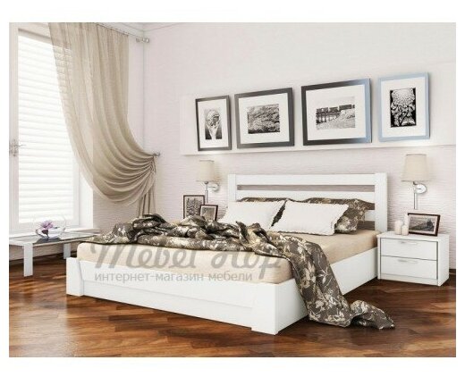 Белая кровать с подъемным механизмом "Селена" из дерева