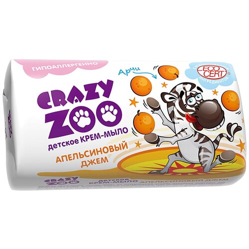 Мыло-крем туалетное твердое детское Crazy Zoo 90г, апельсиновый джем (2 шт)